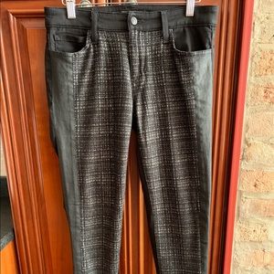 JOES BLACK WAXED FABRIC AND BLACK AND WHITE BOUCLE FRONT PANEL INSERT. WOMANS 28